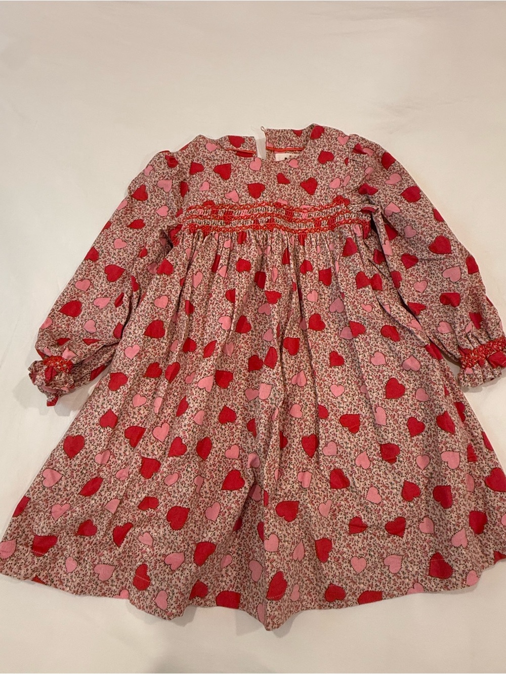 Mini Boden Pink Dress with Red & Light Pink Heart Print